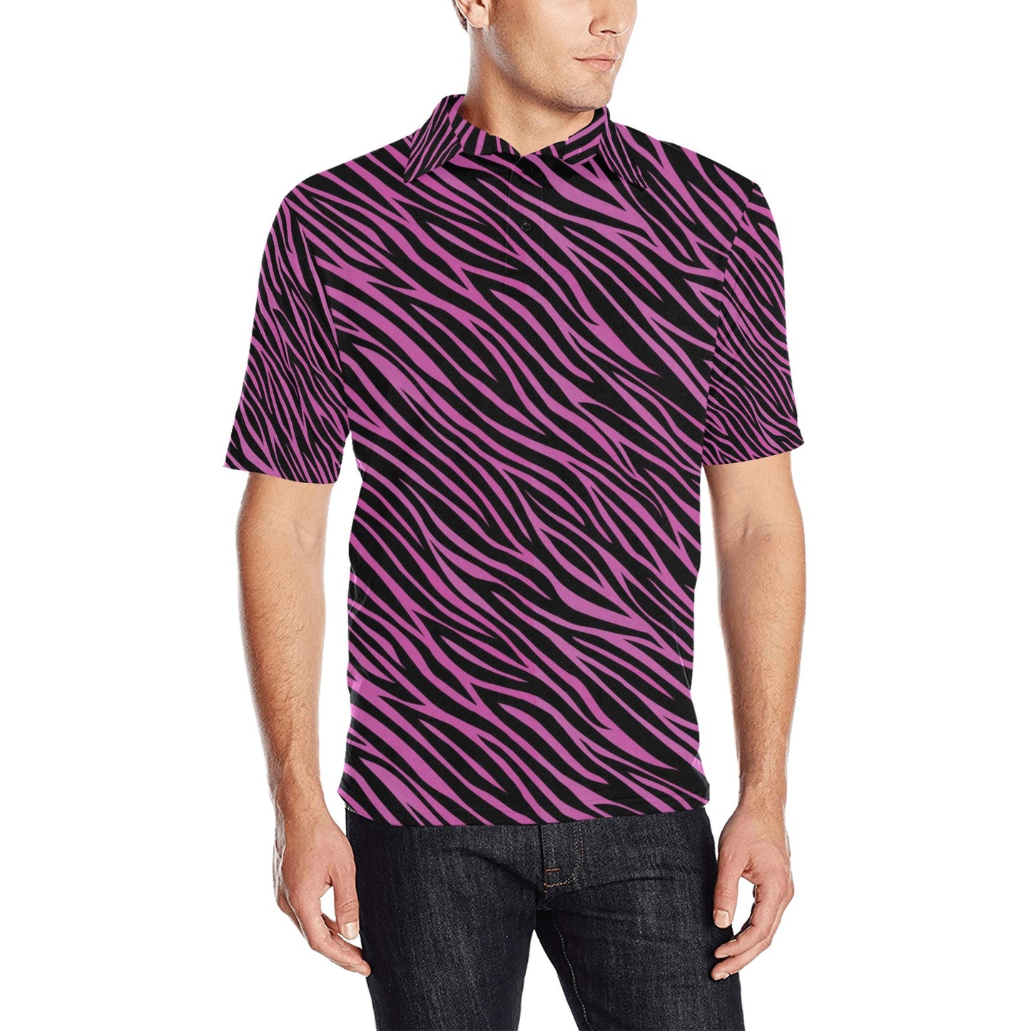 Zebra Pink Print Design LKS304 Men Polo Shirt