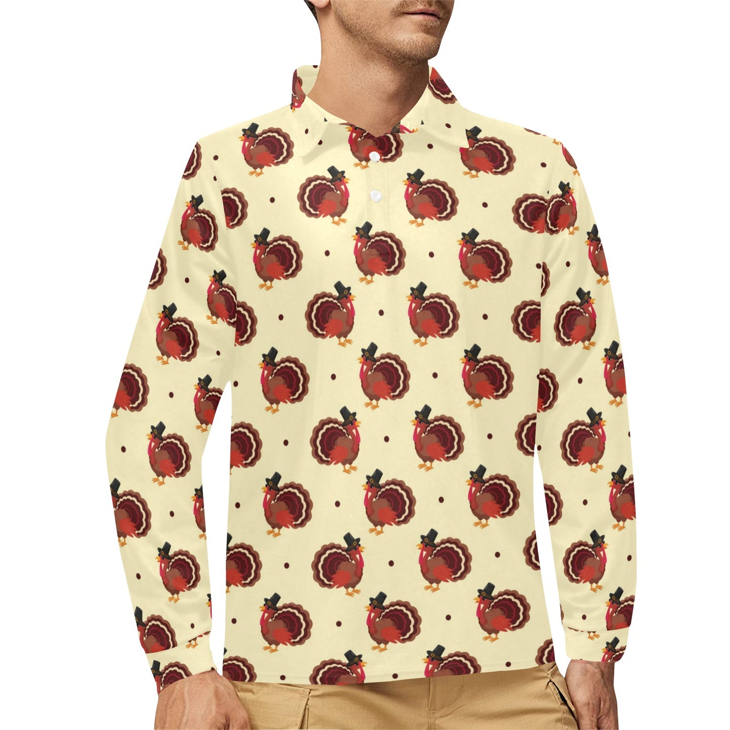 Thanksgiving Print Design LKS3010 Long Sleeve Polo Shirt For Men's