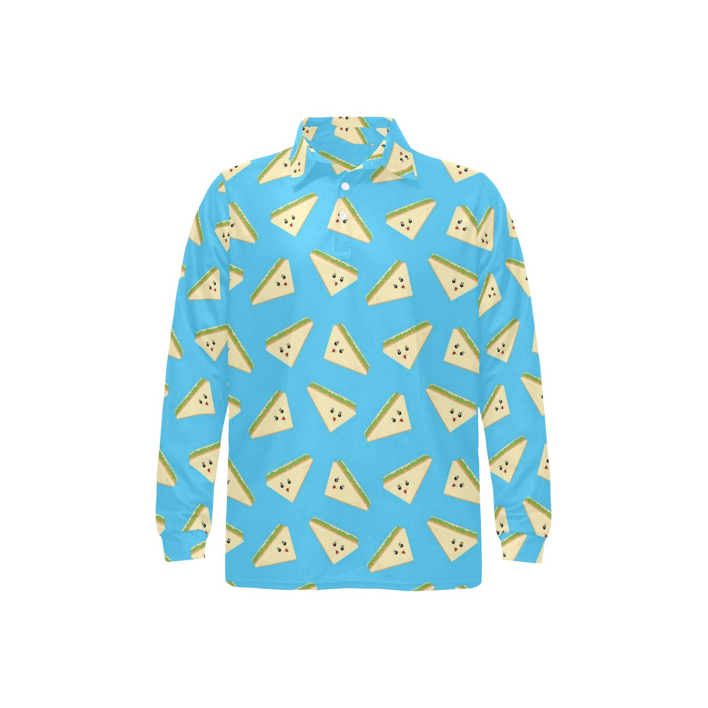 Sandwich Emoji Print Design LKS305 Long Sleeve Polo Shirt For Men's