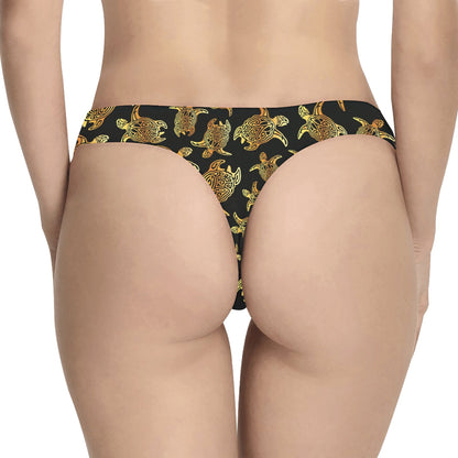 Gold Tribal Turtle Polynesian Themed Women's Thongs