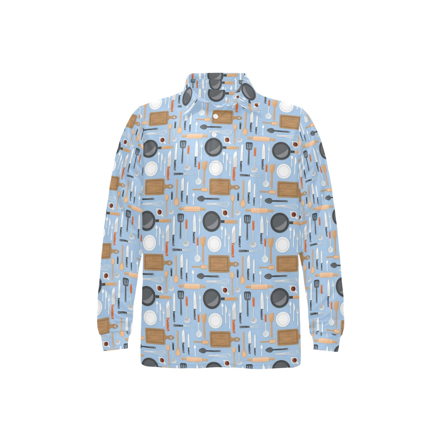Cooking Kitchen Tools Pattern Print Design 02 Long Sleeve Polo Shirt For Men's