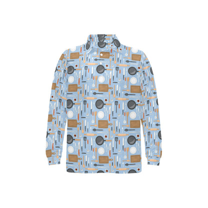 Cooking Kitchen Tools Pattern Print Design 02 Long Sleeve Polo Shirt For Men's