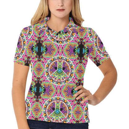 Peace Sign Pattern Print Design A03 Women's Polo Shirt