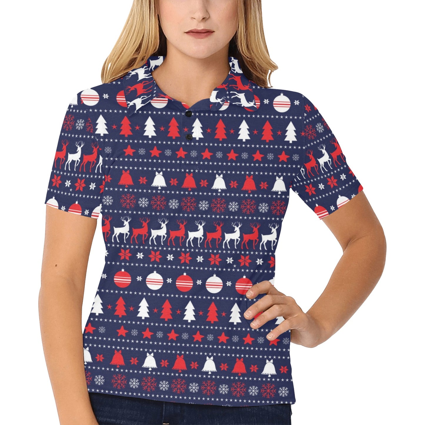 Reindeer Print Design LKS404 Women's Polo Shirt