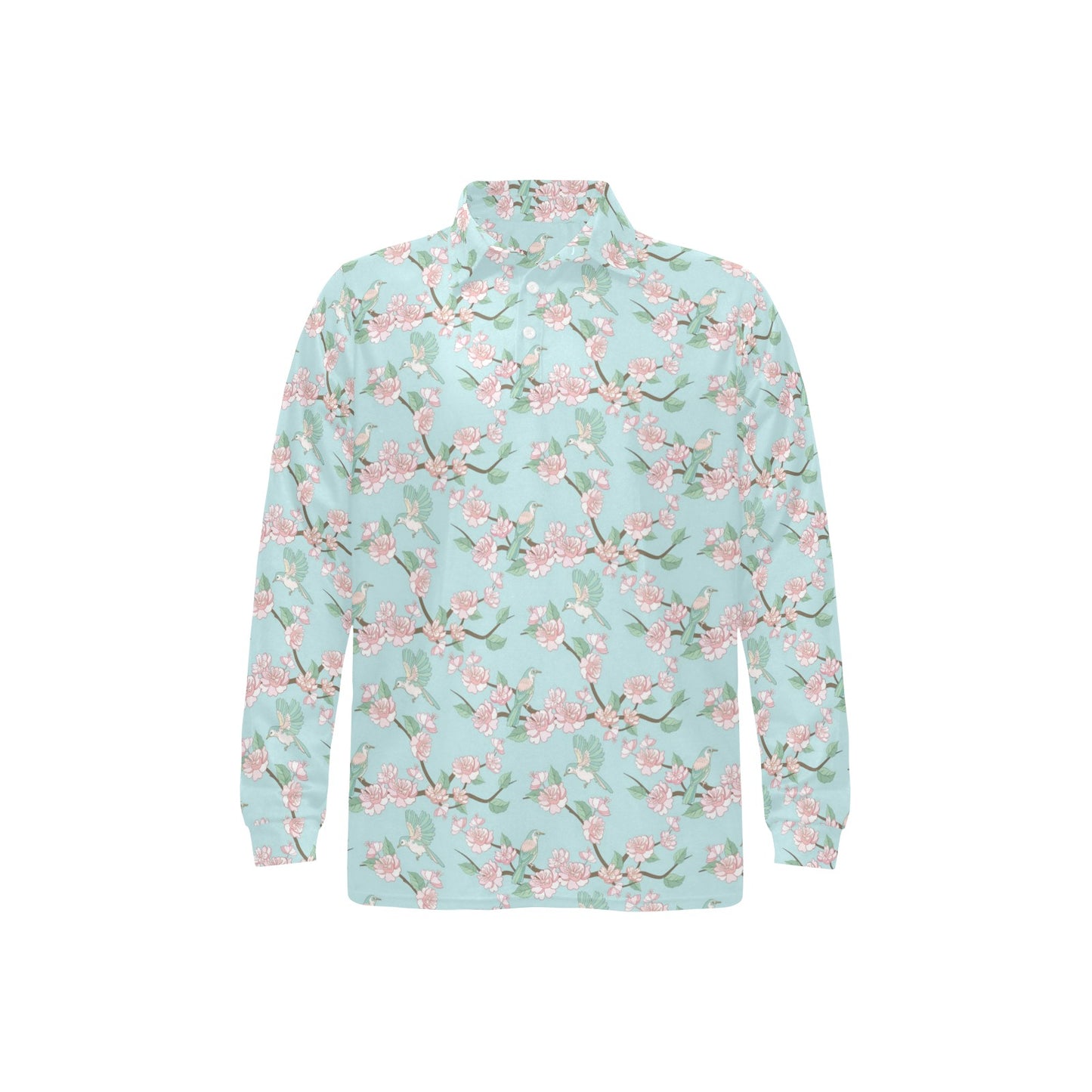 Cherry Blossom Pattern Print Design 02 Long Sleeve Polo Shirt For Men's
