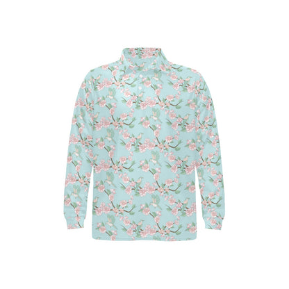 Cherry Blossom Pattern Print Design 02 Long Sleeve Polo Shirt For Men's