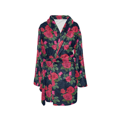 Rose Pattern Print Design A04 Women's Fleece Robe