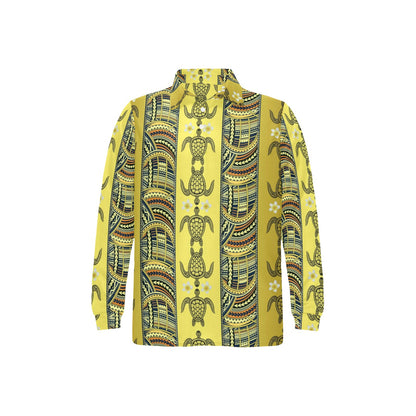 Polynesian Turtle Hawaiian Design Print Long Sleeve Polo Shirt For Men's