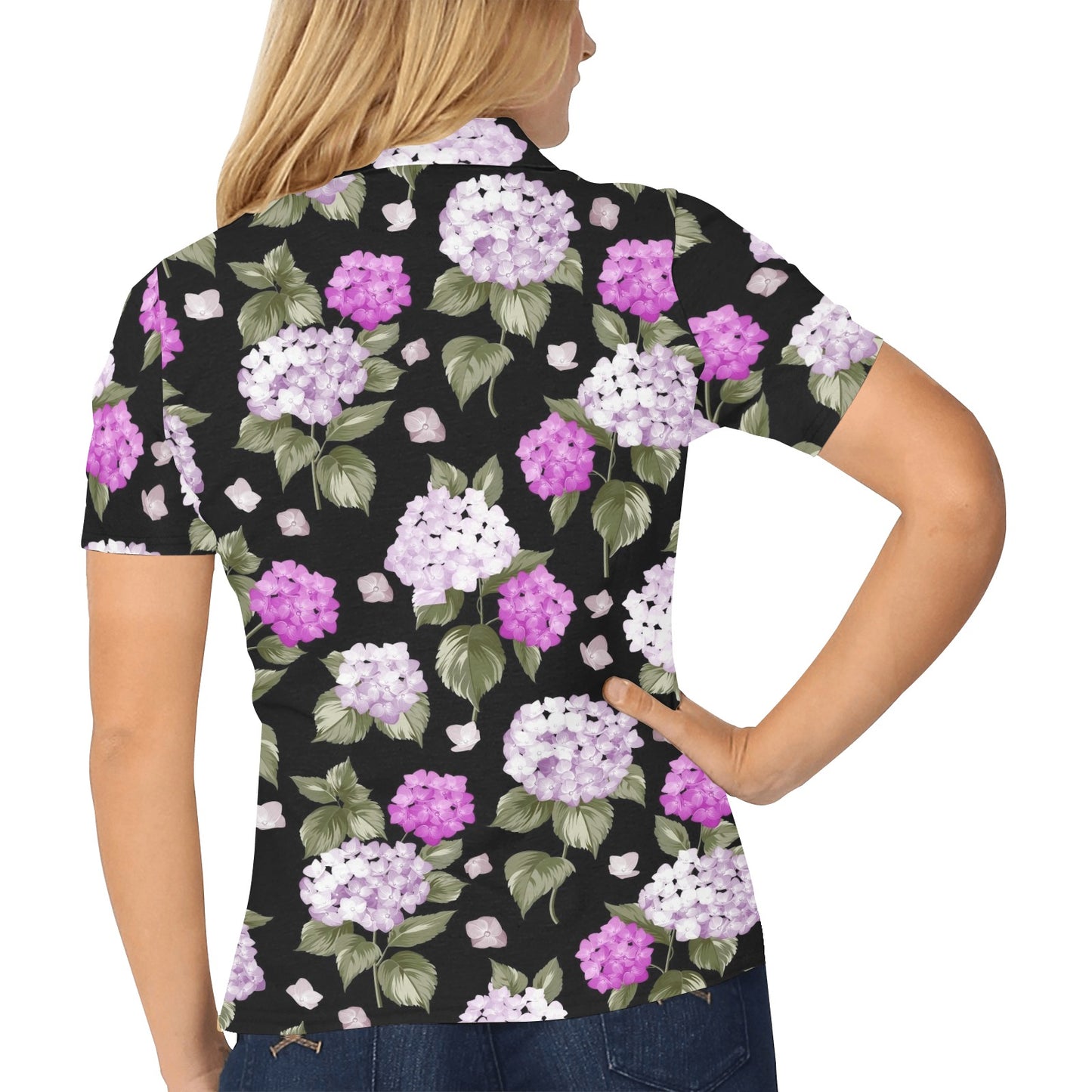 Hydrangea Pattern Print Design HD011 Women's Polo Shirt