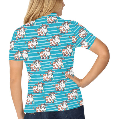 Cow Cute Print Pattern Women's Polo Shirt
