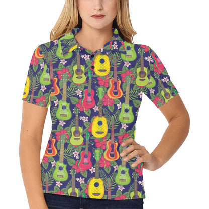 Ukulele Tropical Pattern Print Design 03 Women's Polo Shirt