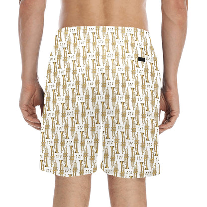 Trumpet with Music Note Print Men's Swim Trunks Beach Shorts