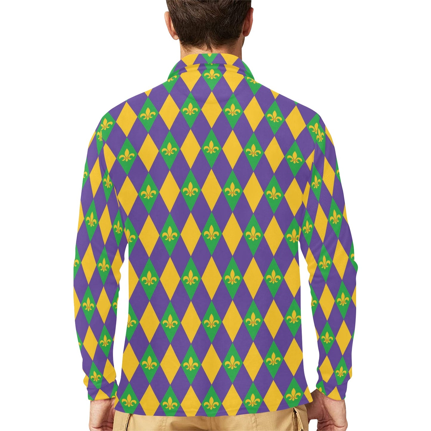 Mardi Gras Pattern Print Design 05 Long Sleeve Polo Shirt For Men's