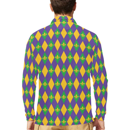 Mardi Gras Pattern Print Design 05 Long Sleeve Polo Shirt For Men's