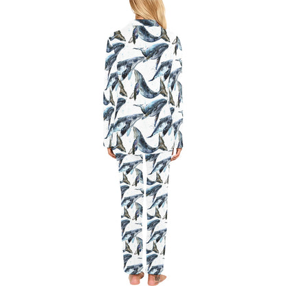 Blue Whale Pattern Print Design 03 Women's Long Pajama Set