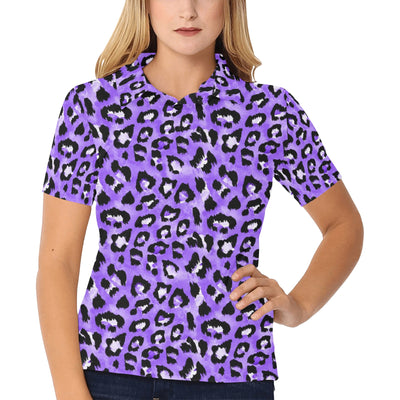 Leopard Purple Skin Print Women's Polo Shirt