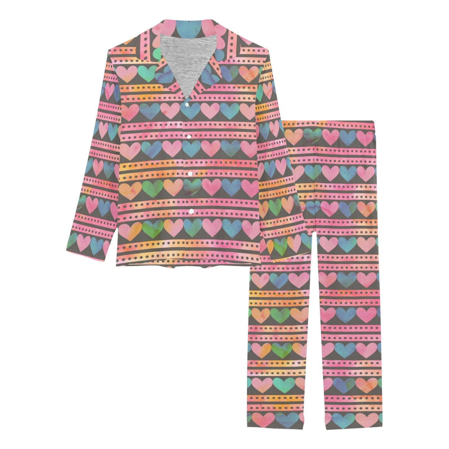 Heart Pattern Print Design HE010 Women's Long Pajama Set