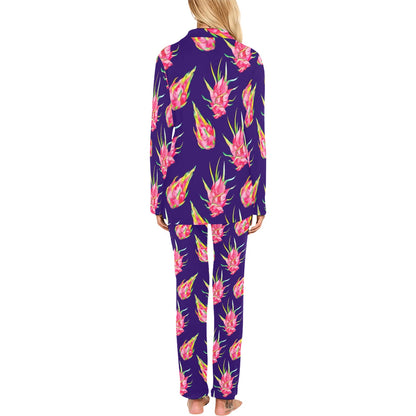 Dragonfruit Pattern Print Design DF02 Women's Long Pajama Set