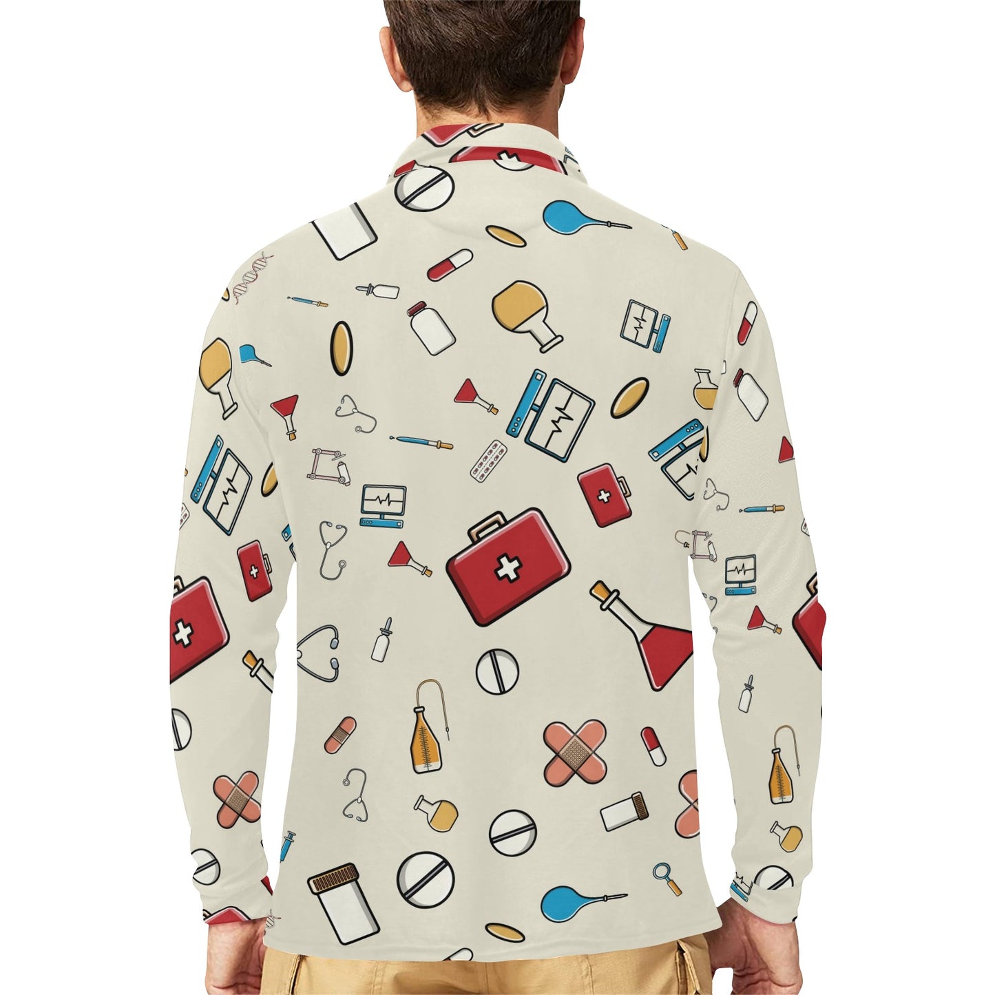 Nurse Pattern Print Design A04 Long Sleeve Polo Shirt For Men's