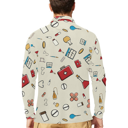 Nurse Pattern Print Design A04 Long Sleeve Polo Shirt For Men's
