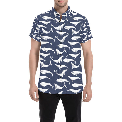 Whale Print Design LKS308 Men Short Sleeve Button Up Shirt