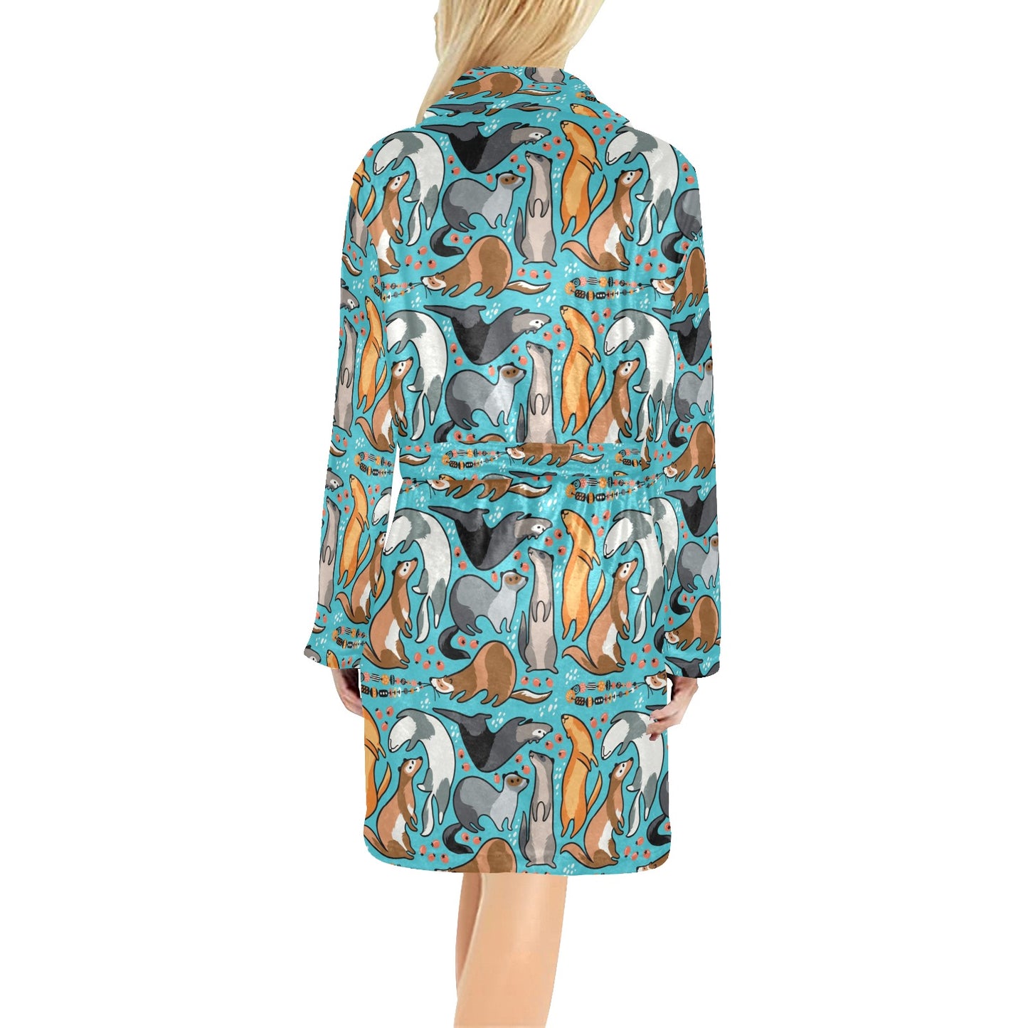 Ferret Pattern Print Design 03 Women's Fleece Robe