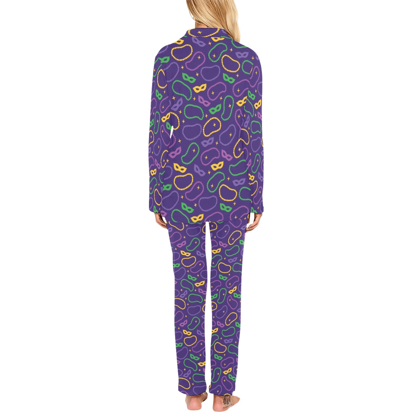 Mardi Gras Pattern Print Design 04 Women's Long Pajama Set