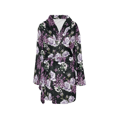 Lilac Pattern Print Design LI04 Women's Fleece Robe