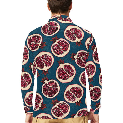 Pomegranate Pattern Print Design PG02 Long Sleeve Polo Shirt For Men's