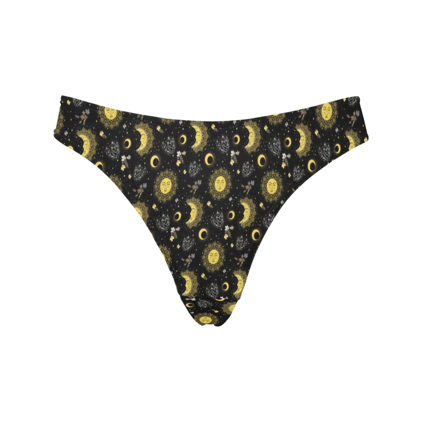 Sun Moon Golden Design Themed Print Women's Thongs