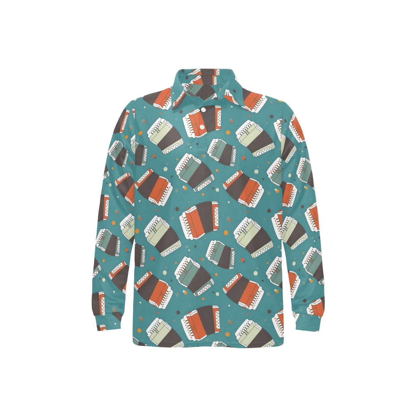 Accordion Pattern Print Design 02 Long Sleeve Polo Shirt For Men's