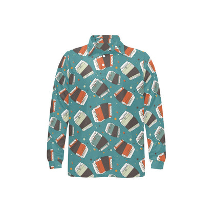 Accordion Pattern Print Design 02 Long Sleeve Polo Shirt For Men's