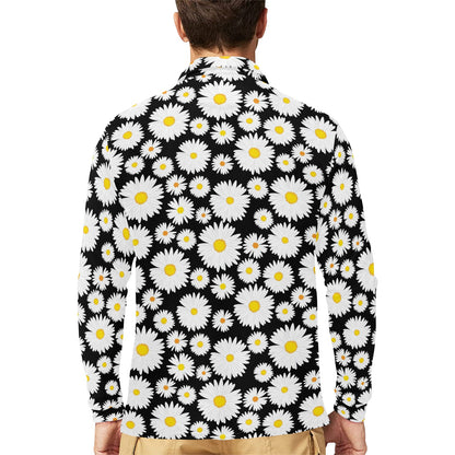 Daisy Pattern Print Design 01 Long Sleeve Polo Shirt For Men's