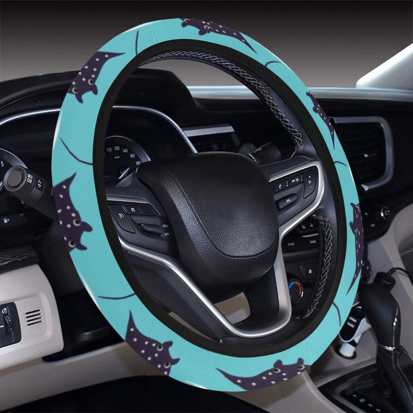Manta Ray Print Design LKS403 Steering Wheel Cover with Elastic Edge