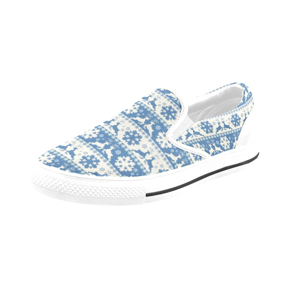 Reindeer Print Design LKS401 White Slip Ons Canvas Women's Shoes