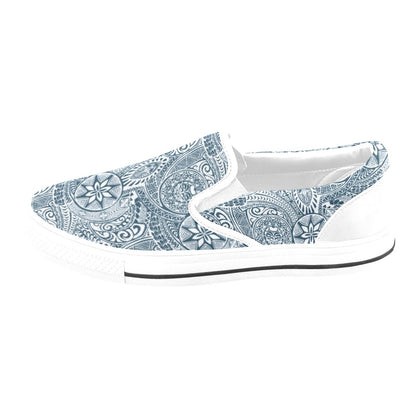 Samoan Pattern Print Design LKS306 White Slip Ons Canvas Women's Shoes