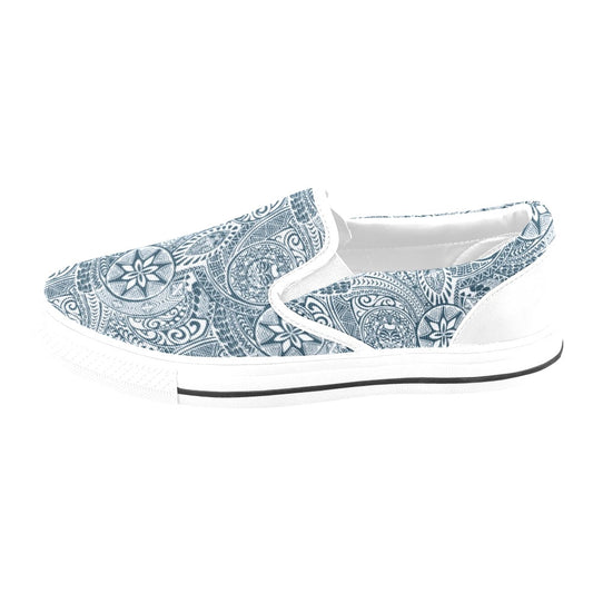 Samoan Pattern Print Design LKS306 White Slip Ons Canvas Women's Shoes