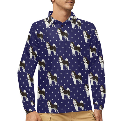 Alaskan Malamute Pattern Print Design 04 Long Sleeve Polo Shirt For Men's
