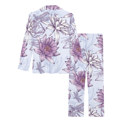 Water Lily Pattern Print Design WL01 Women's Long Pajama Set