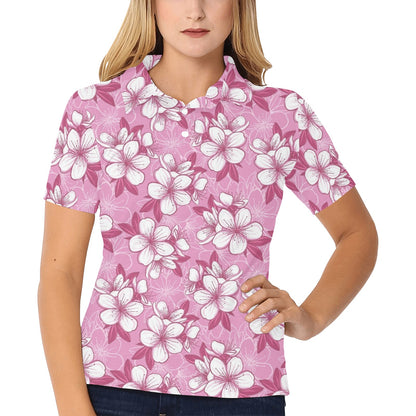 Cherry Blossom Pattern Print Design CB02 Women's Polo Shirt