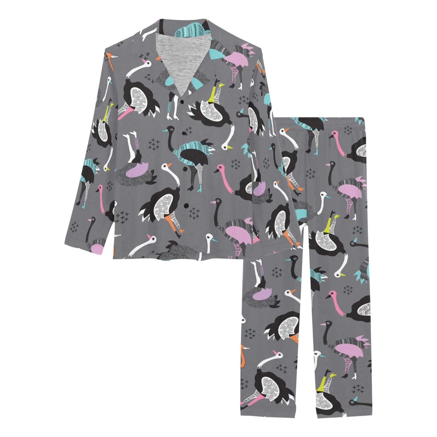 Ostrich Pattern Print Design 01 Women's Long Pajama Set