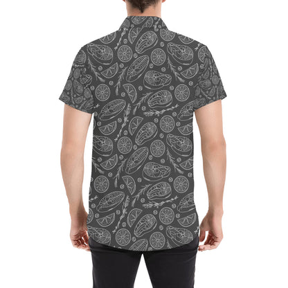 Steak Print Design LKS301 Men Short Sleeve Button Up Shirt
