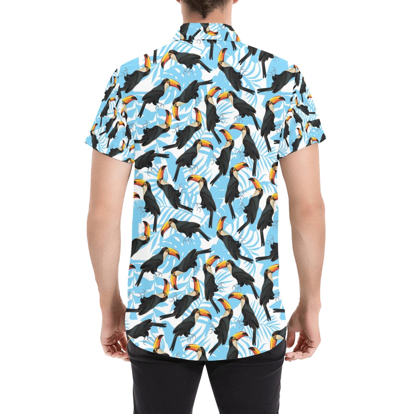Toucan Print Design LKS303 Men Short Sleeve Button Up Shirt