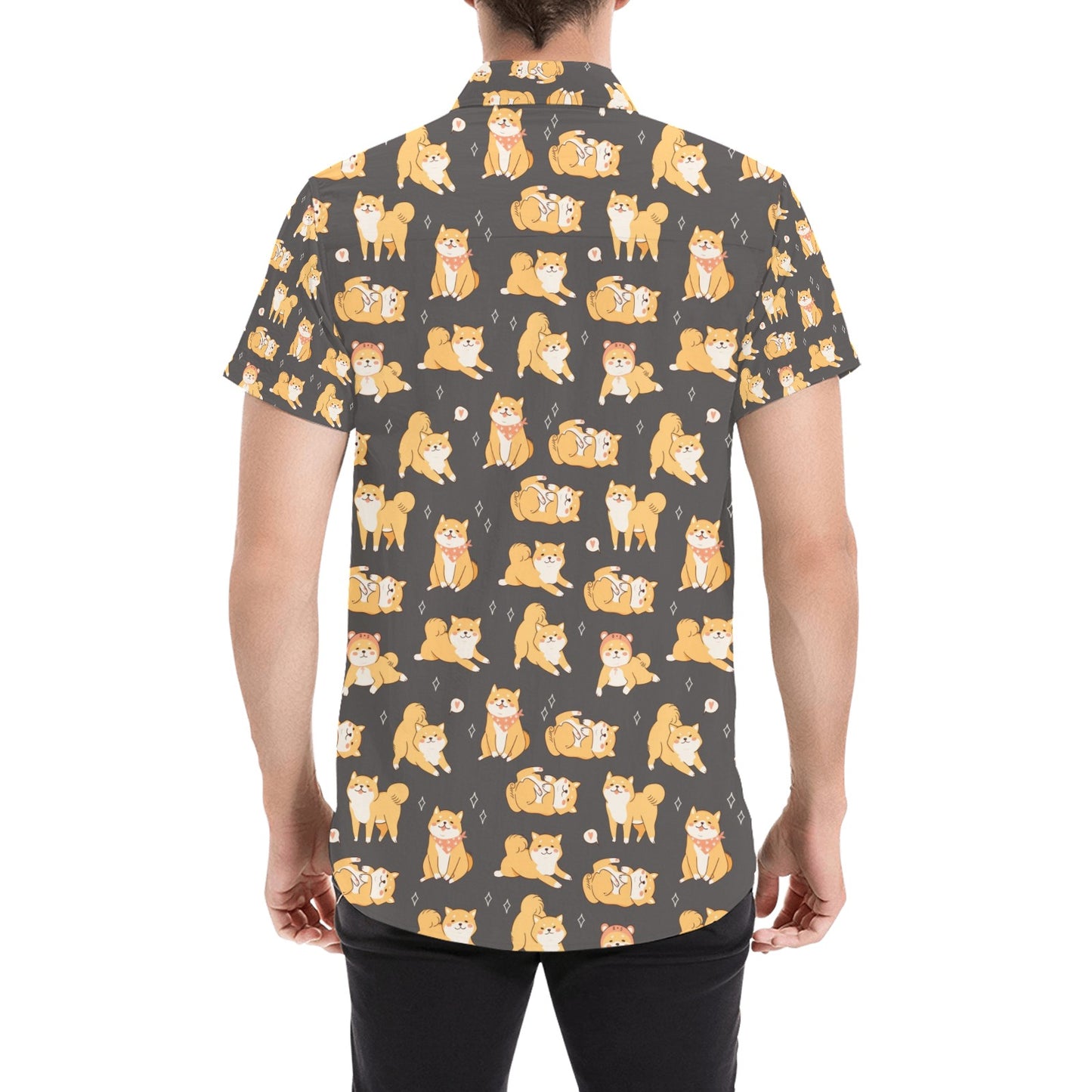Shiba Inu Print Design LKS309 Men Short Sleeve Button Up Shirt