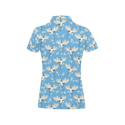 Crane Pattern Print Design 03 Women's Polo Shirt