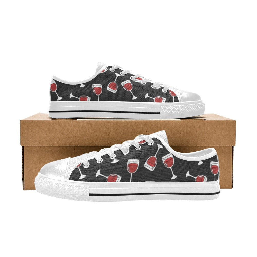 Wine Glass Print Design LKS303 Women's White Low Top Shoes