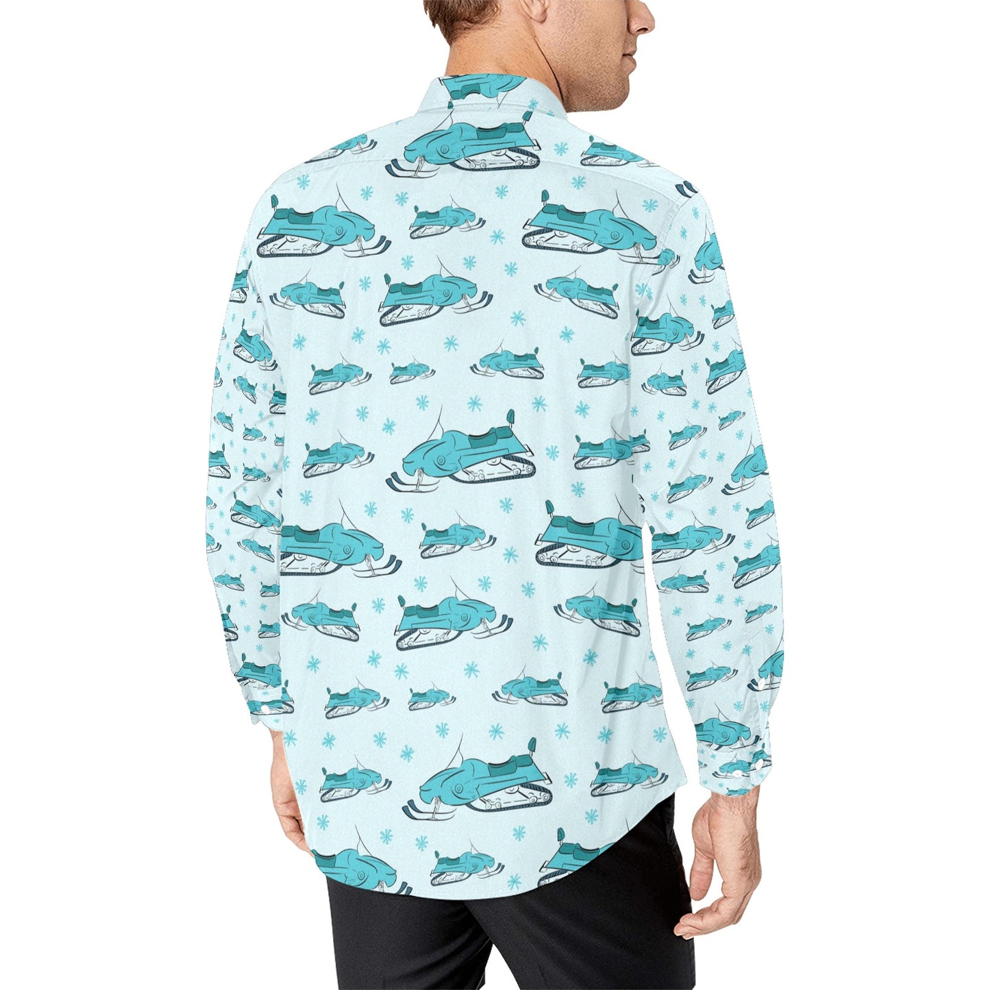 Snowmobile Print Design LKS301 Men's Long Sleeve Dress Shirt