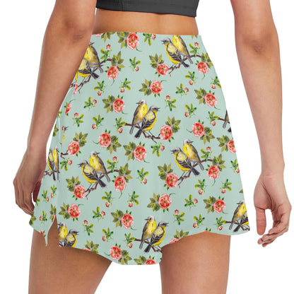 Bird with Red Flower Print Pattern 17" Golf & Pickleball Skort with Pockets