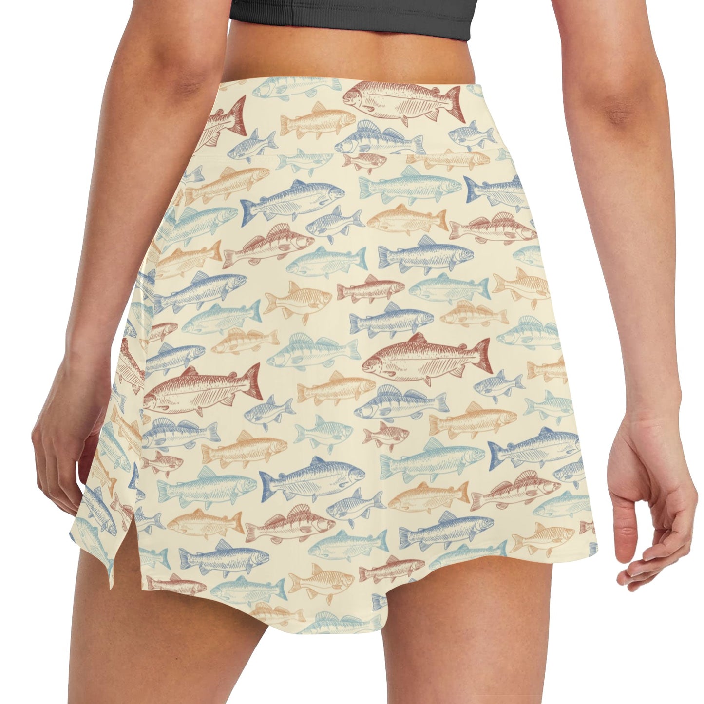 Salmon Fish Print Design LKS302 17" Golf & Pickleball Skort with Pockets
