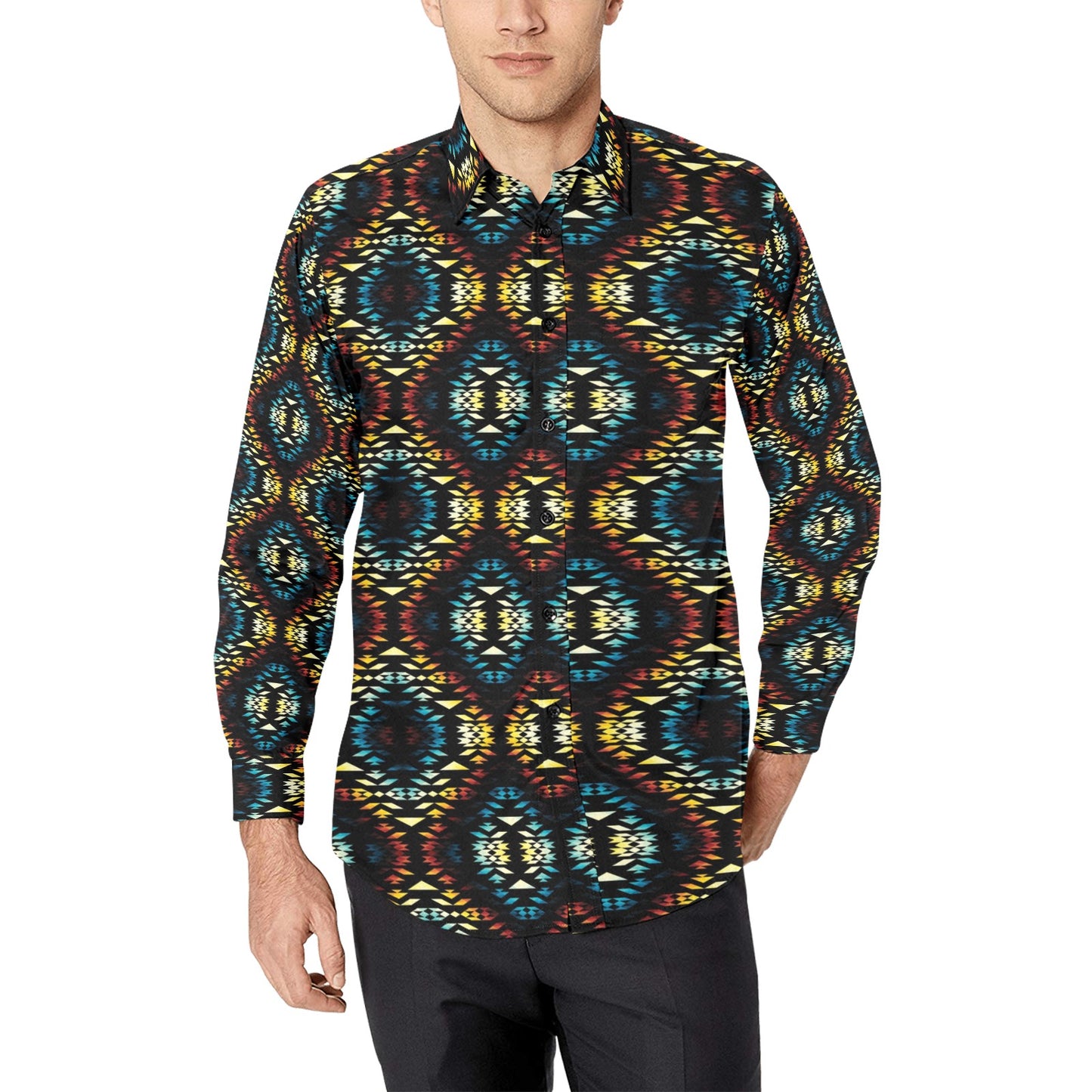 Tribal Pattern Print Design LKS309 Men's Long Sleeve Dress Shirt